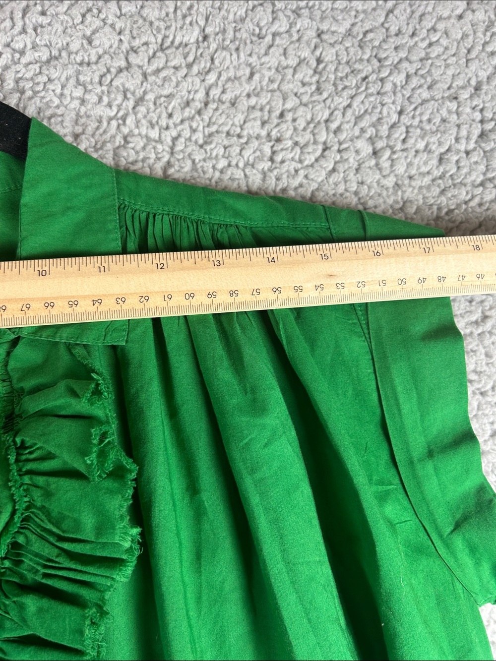 A Shirt Thing Relaxed Flowy Style Frayed Ruffles Green Cotton Top Size S - Picture 9 of 15